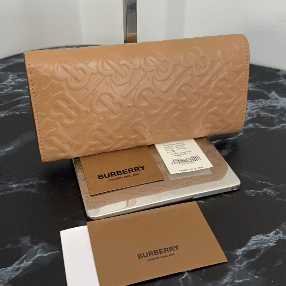 BURBERRY WALLET HERON TB DEBOSSED MONOGRAM CAMEL AUTHENTIC NWT -Store Display- - Picture 5 of 13